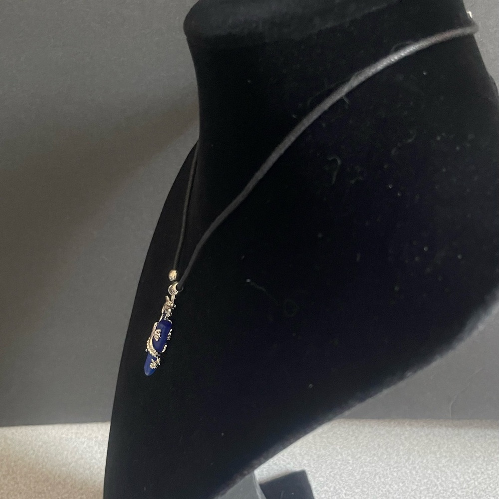 Silver Toned Dragon Blue Crystal Pendant Rope Necklace - Picture 4 of 8